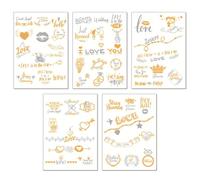 ZGDEIWGF Autocollants De Tatouage De Mariage, 5 Pièces, Jaune, Gris, Taille 21 X 15 Cm, Facile À Utiliser, Design Unique, Adaptés À La Décoration De Mariage Et De Fête Prénuptiale