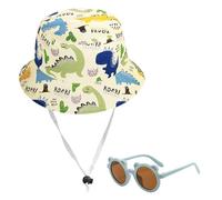 ZGDEIWGF Chapeau de Soleil Dinosaure avec Lunettes d'Ours - Accessoire de Plage et Pêcheur en Plein Air pour Tout-Petits - Style Dessin Animé