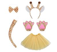 ZGDEIWGF Costume De Girafe 5 Pièces, Bandeau, Queue, Cravate, Gants, Jupe, Costume De Spectacle Pour Enfants, Ensemble De Costumes D'Animaux
