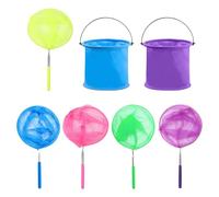 ZGDEIWGF Filet De Capture D'Insectes 5 Pièces, Seau Pliant 2 Pièces, Filet De Pêche en Étang, Kit De Capture De Crabe, Filet De Pêche pour Enfants