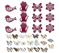ZGDEIWGF Lot de 12 décorations de jardin en bois, 40 autocollants papillons, oiseaux, fleurs, arrosoirs, pendentifs papillons, pendentifs de décoration de cour, pendentifs rétro pour l'extérieur