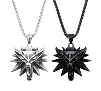 ZGDEIWGF Lot de 2 colliers avec pendentif tête de loup pour homme, décoration de vêtements, colliers avec pendentifs intéressants, en acier inoxydable, taille unique, Acier inoxydable