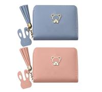 ZGDEIWGF Lot de 2 mini portefeuilles pour femme - Motif dessin animé - En cuir, bleu, Taille unique, Moderne