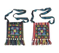 ZGDEIWGF Lot de 2 sacs en toile à pompons - Sac brodé - Sac en toile brodée - Sac à bandoulière à perles - Sac à bandoulière - Sac de transport carré - Sac à pompons, multicolore, Taille unique