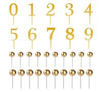 ZGDEIWGF Lot de 30 inserts numérotés et inserts sphériques de 0 à 9 chiffres - Décorations de gâteaux en acrylique doré - Décoration de gâteau - Fête classique