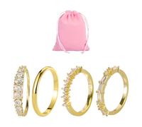 ZGDEIWGF Lot de 4 Bagues en Zirconium - Empilables, Personnalisées à la Mode - Avec Pochette à Bijoux - Zinc