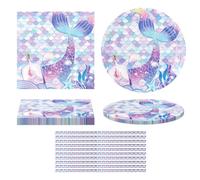 ZGDEIWGF Lot de 40 sets de table de fête sirène, décoration d'anniversaire, paille, serviette en papier à motif sirène