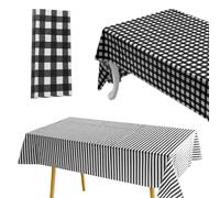 ZGDEIWGF Nappes en Plastique 3 pièces, nappes imperméables et résistantes à l'huile, nappes rectangulaires à Carreaux, nappes Noires et Blanches, décoration de Table