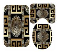ZGDPBYF Lot de 3 tapis de bain imperméables et antidérapants Motif clé grecque Noir/doré