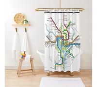 ZGDPBYF Rideau de douche à rayures colorées carte du métro imperméable en tissu tissu décoration de salle de bain avec crochets 180 x 180 cm