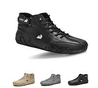 ZGDUGFU Bottes hautes italiennes en daim faites à la main ave, baskets décontractées en cuir suédé doux for hommes, bottes hautes respirantes antidérapantes, chaussures de marche (Color : Bla