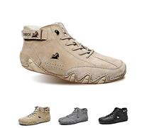 ZGDUGFU Bottes Hautes Italiennes en Daim Faites à la Main avec velcr0, Baskets décontractées en Cuir suédé Doux for Hommes, Bottes Hautes Respirantes antidérapantes, Chaussures de Marche (Color : KHA