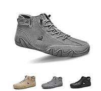 ZGDUGFU Bottes Hautes Italiennes en Daim Faites à la Main avec Velcro, Baskets décontractées en Cuir suédé Doux for Hommes, Bottes Hautes Respirantes antidérapantes, Chaussures de Marche (Color : Dar