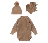 Zgehnao Barboteuse tricotée, ensemble de 3 pièces pour nouveau-nés avec chapeau et chaussettes assortis, tenue en tricot doux et respirant pour bébé de 0 à 6 mois