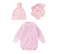 Zgehnao Barboteuse tricotée, ensemble de 3 pièces pour nouveau-nés avec chapeau et chaussettes assortis, tenue en tricot doux et respirant pour bébé de 0 à 6 mois