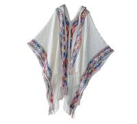 Zgehnao Capes châle, châle tendance avec pompons, poncho respirant à franges pour femme, vêtements d'extérieur pour vacances, voyage, châle à capuche, blanc, Length(CM): 165*100cm
