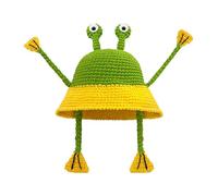 Zgehnao Chapeau de grenouille fait à la main tissé à la main en forme de grenouille au crochet pour festival de musique, chapeau de pêcheur grenouille élégant