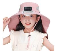 Zgehnao Chapeau pour enfant alimenté par énergie solaire et USB avec large bord et rabat de cou réglable pour les activités de plein air, rose, 5-8