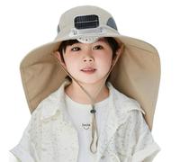 Zgehnao Chapeau pour enfant alimenté par énergie solaire et USB avec large bord et rabat de cou réglable pour les activités de plein air, kaki, 5-8