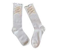 Zgehnao Chaussettes japonaises en tricot côtelé de couleur unie pour femme - Joli nœud à volants - Chaussettes mi-mollet, Motif papillon Blanc/beige, 10-15 Short