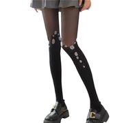 Zgehnao Collants, collants pour femmes, collants pour femme, patchwork floral, taille haute, collants transparents, bas de cuisse, Noir , 10-15 Short