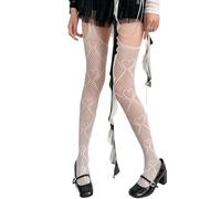Zgehnao Collants pour femme, jarretelles en résille, bas de cuisse, collants ajourés à motif cœur transparent, Blanc laiteux, 10-15 Short