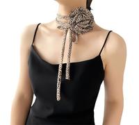 Zgehnao Collier de fête, écharpe élégante à fleurs pour fête, écharpe fine à pois pour femme, tendance, serre-tête, serre-tête, Imprimé léopard Café, Rope length 150cm
