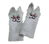 Zgehnao Gants tricotés mignons avec motif de chat brodé, gants d'hiver mi-doigts épais chauds cadeaux de Noël gants pour petite amie, gris clair, Length and width: about 19*9cm