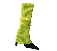 Zgehnao Jambières côtelées sans pieds en tricot coloré fluo des années 80 pour femme - Accessoires d'Halloween, jaune fluo, Length: 41-42cm