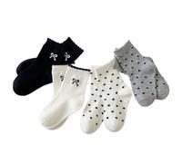 Zgehnao Lot de 4 paires de chaussettes à revers pour fille - Automne et hiver - Avec nœud - Confortables - En coton - Pour enfants de 3 à 10 ans, Style 2, S, 10-15 Short
