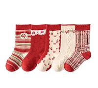 Zgehnao Lot de 5 paires de chaussettes de Noël pour enfants Motif Père Noël bonhomme de neige, 2, L, 10-15 Short