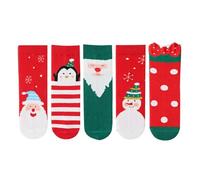 Zgehnao Lot de 5 paires de chaussettes de Noël pour enfants Motif Père Noël bonhomme de neige, 7, S, 10-15 Short