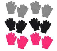 Zgehnao Lot de 6 paires de mitaines chaudes tricotées pour enfants - Couleur unie, C #, Suitable for 5-15 Years