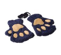 Zgehnao Mitaines d'hiver chaudes pour femme, motif dessin animé, broderie de patte de chat, chaton, peluche épaisse, bleu marine, Suitable for adults, about 20cm long