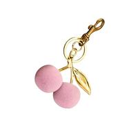 Zgehnao Porte-clés en forme de cerises tendance avec flocage à double feuille - Accessoire pour sacs à main et sacs - Doré - Petite taille