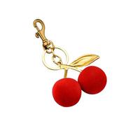 Zgehnao Porte-clés en forme de cerises tendance avec flocage à double feuille - Accessoire pour sacs à main et sacs - Doré - Petite taille