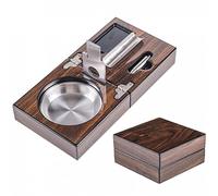 Zghhc Ensemble De Cendriers À Cigares en Bois, Cendrier À Cigares Pliable Portable en Bois Massif avec Coupe-Cigare Poinçon, Plateau Porte-cigares Compact, Cadeau De Collection