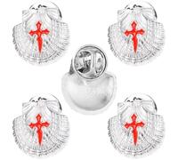 Zghhc Insigne du Chemin De Saint-Jacques-de-compostelle (Lot De 5) en Forme De Coquille Saint-Jacques, Épinglette en Émail Représentant Foi Chrétienne, À Décorer avec Une Veste, Un Chapeau, Un Ou des