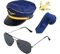 Zghhc Kit De Costume De Capitaine De Pilote De Ligne Aérienne, Ensemble D'accessoires De Déguisement De Pilote avec Lunettes De d'aviateur, Accessoires De Costume 4 Pièces/Ensemble