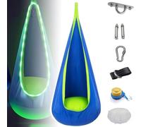 ZGHQHCDRH Balançoire Lumineuse pour Enfants, Hamac Suspendu avec Lumières LED, Tente Hamac De Camping 160 X 70 Cm avec Coussin d'air Et Lumière LED, Chaise Pivotante pour Intérieur Et Extérieur(Blue)