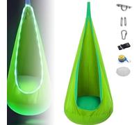 ZGHQHCDRH Balançoire Lumineuse pour Enfants, Hamac Suspendu pour Enfants, Tente Hamac De Camping 160 X 70 Cm avec Coussin d'air Et Éclairage LED, Chaise Pivotante pour Intérieur Et Extérieur(Green)