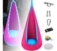 ZGHQHCDRH Balançoire Lumineuse pour Enfants, Hamac Suspendu pour Enfants, Tente Hamac De Camping 160 X 70 Cm avec Coussin d'air Et Éclairage LED, Chaise Pivotante pour Intérieur Et Extérieur(Pink)
