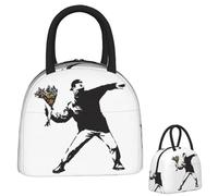 ZGHQHCDRH Banksy Graffiti Protest Anarchiste Lancer Fleurs Lanceur Sacs à Lunch Boîte à bento isolée Sac de Pique-Portable Sac Isotherme