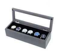 ZGHQHCDRH Boîte à bijoux, 6 vitrines de rangement bijoux en bois, boucle métallique verrouillable avec dessus verre et oreillers amovibles for hommes/femmes(Gray)