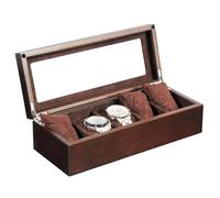 ZGHQHCDRH Boîte à bijoux, Grands 5 emplacements for montres, organisateur de bijoux luxe, vitrine montre en bois, dessus verre rangement, coussins amovibles