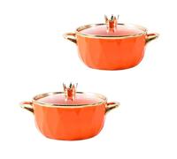 ZGHQHCDRH Bols en céramique, Bol de nouilles instantanées en céramique, bol Ramen luxe européen Phnom Penh 35.2oz, à soupe couleur unie avec couvercle(Orange)