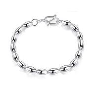 ZGHQHCDRH Bracelet, Bracelet de Perles en Argent Poli Ovale Exquis for Femmes, Bracelet d'amitié, Bijoux en Argent Sterling, Cadeaux for sœurs, Amis, Couples M