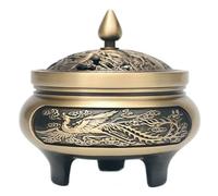 ZGHQHCDRH Brûleur d'encens, Brûleur d'encens Porte-encens brûleur Trois Pieds sculpté Dragon Phoenix en cuivre Tout Bois de Santal ménage