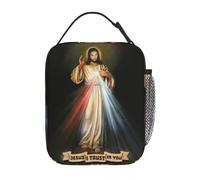 ZGHQHCDRH Catholique Divine Miséricorde Christ Produit Sacs à Lunch isothermes pour Le Bureau Jésus Je Vous Fais Confiance Sac de Stockage de Nourriture Glacière Boîte à Lunch