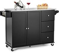 ZGHQHCDRH Chariot de Rangement à roulettes Îlot de Cuisine avec comptoir en Acier Inoxydable, Chariot de Cuisine Roulant avec Porte-Serviettes et Support à épices Chariot à roulettes(Black)